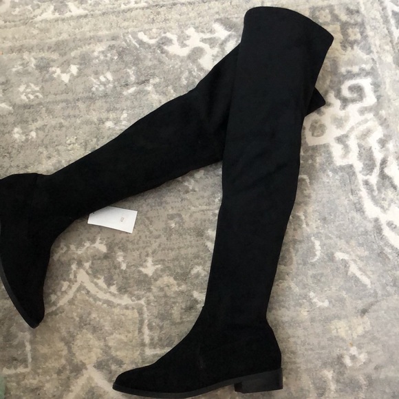 INC Black Flat Pull On Over The Knee Boots - Picture 4 of 7